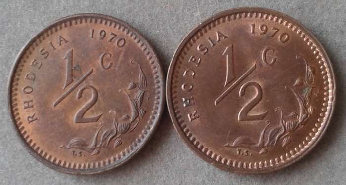1970 Rhodesia uncirculated 1/2c set (2 coins)
