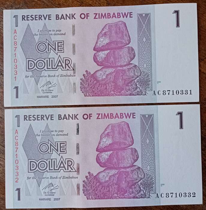 2007 Zimbabwe uncirculated $1 set in sequence