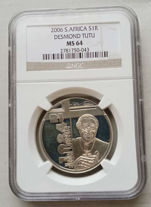 Scarce 2006 Tutu silver R1 NGC MS64 (mintage 390).