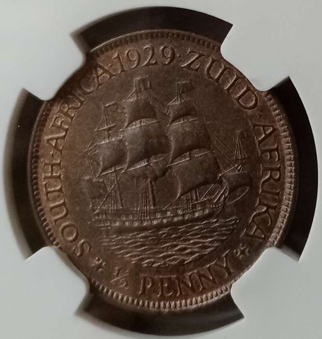 1929 Union 1/2 penny NGC AU58 BN (high grade)