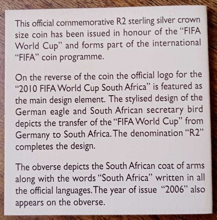 2006 Fifa World Cup proof silver 1oz R2 certificate