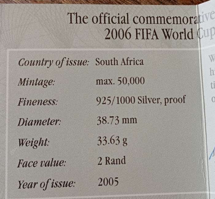 2005 Fifa World Cup  Germany proof silver 1oz R2 certificate
