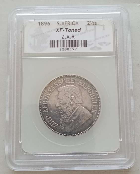 1896 ZAR Kruger silver 2 1/2 Shillings SACGS XF- Toned