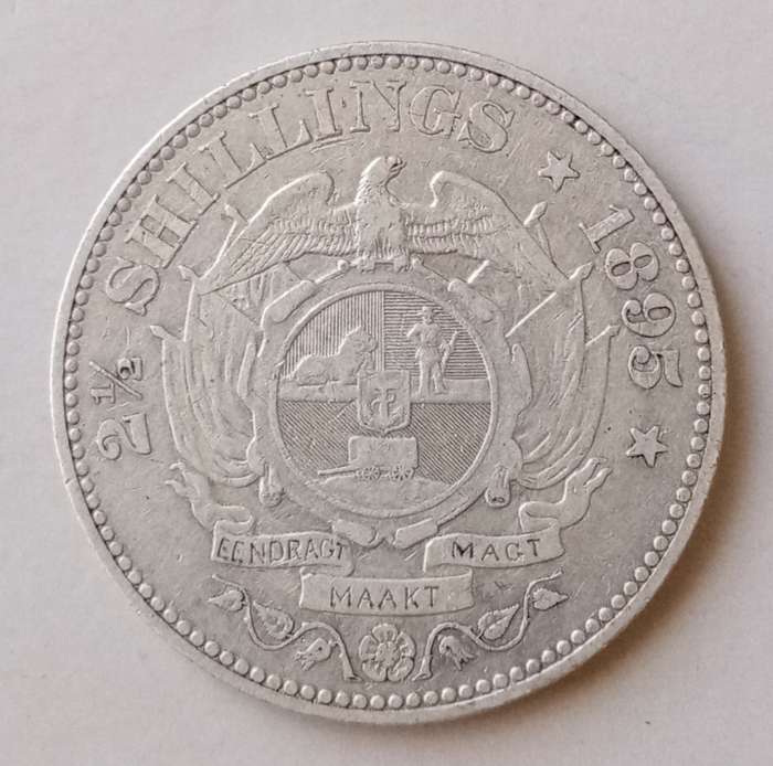 1895 ZAR Kruger silver 2 1/2 Shillings in VF