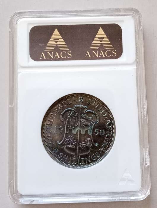 Rare 1950 union proof silver 2 Shillings ANACS PF67 (Top Pop) Mintage: 500