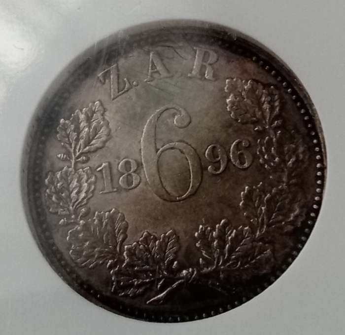 Nice 1896 ZAR Kruger silver sixpence NGC AU50