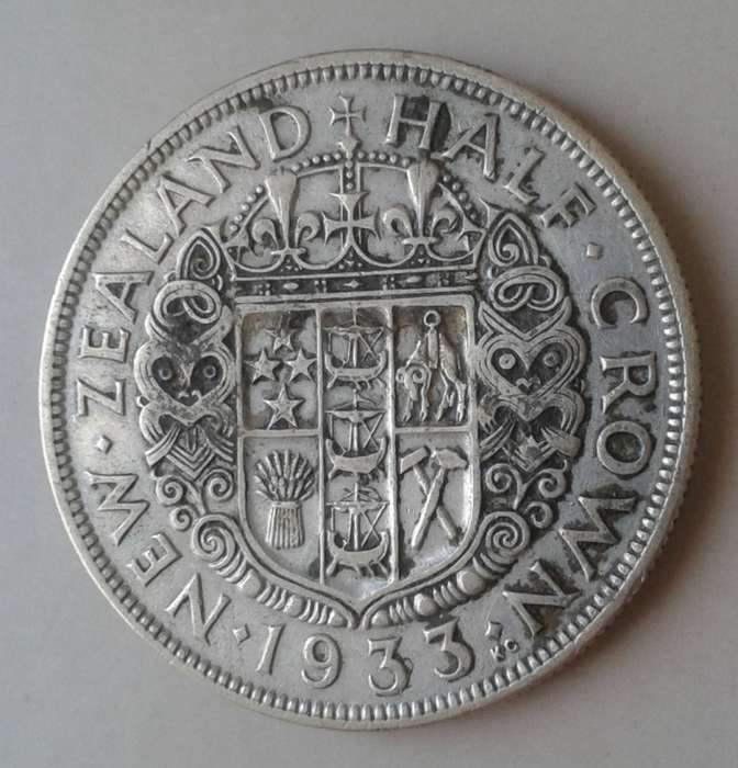 1933 New Zealand silver half crown