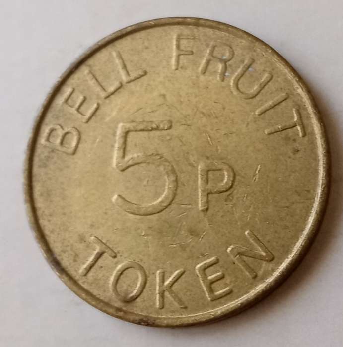 Vintage British Bell Fruit 5P gaming token
