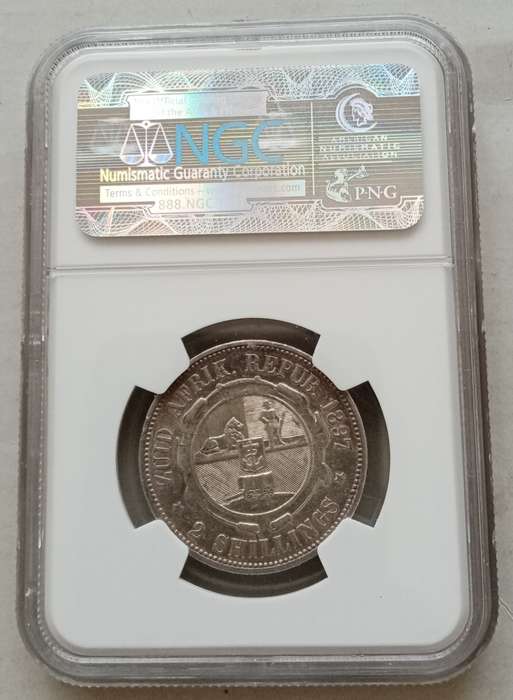 Nice 1897 ZAR Kruger silver 2 Shillings NGC XF45