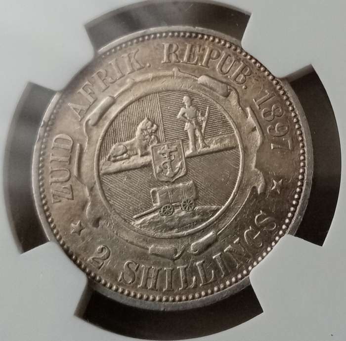 Nice 1897 ZAR Kruger silver 2 Shillings NGC XF45