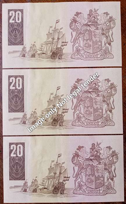 1981 GPC de Kock set of x3 consecutive R20 notes in XF