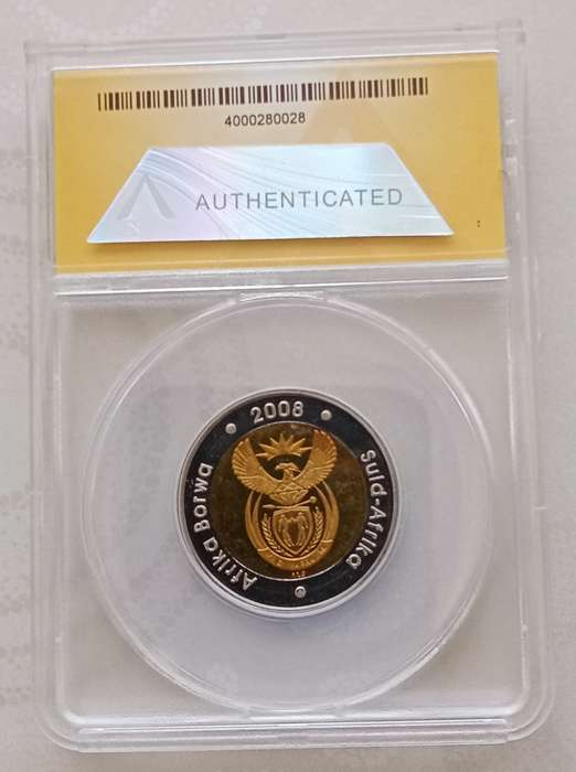 2008 Mandela 90th bday proof `Mirrored Rand` R5 ANACS PR68 DCAM