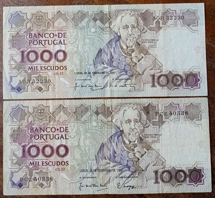 1987 and 1989 Portugal 1000 Escudos note set