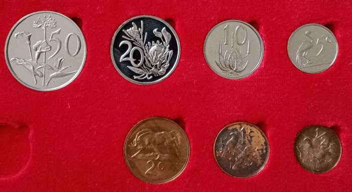 Partial 1976 proof set in red box (50c-1/2c) `Pres.Fouche`