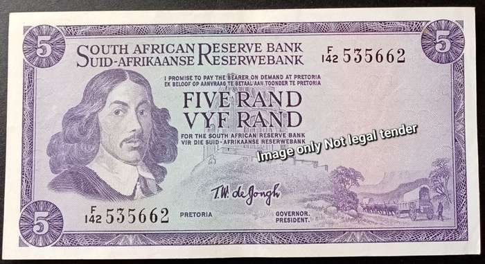 1967 T.W de Jongh R5 note in crisp XF+.