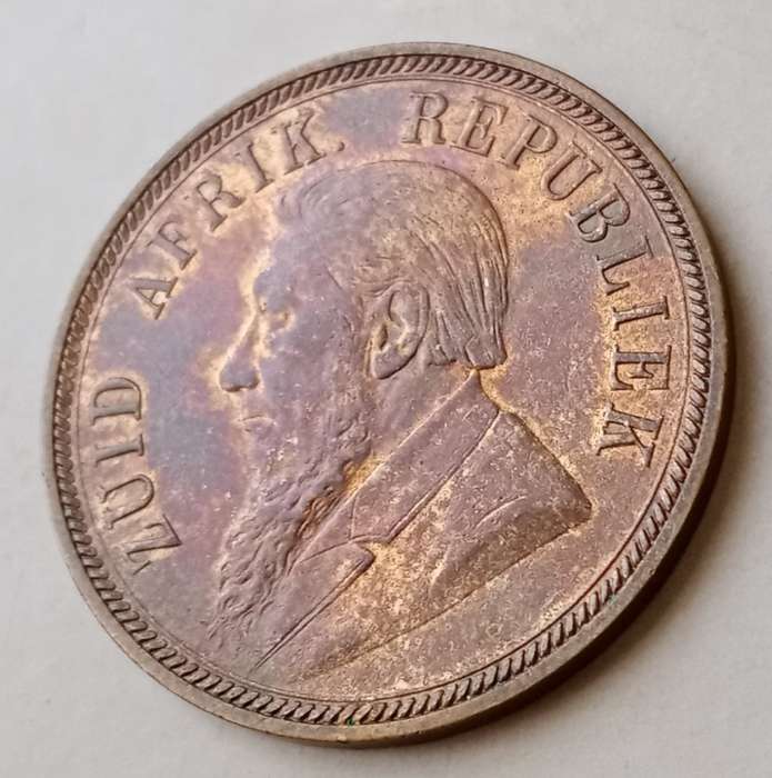 High grade 1898 ZAR Kruger penny in AU+
