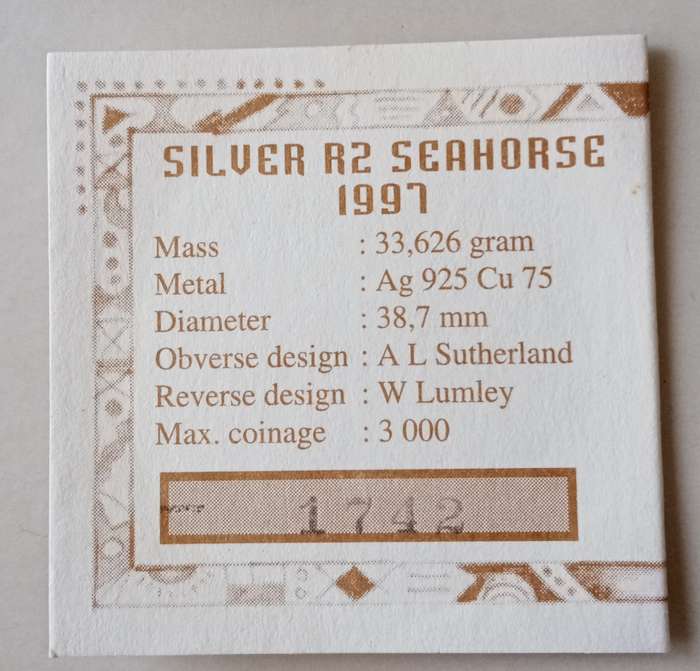 1997 Seahorse 1oz pf silver R2 certificate