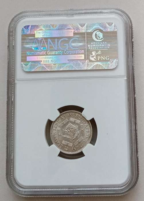 High grade 1938 union silver sixpence NGC AU58 (Almost Mint State)