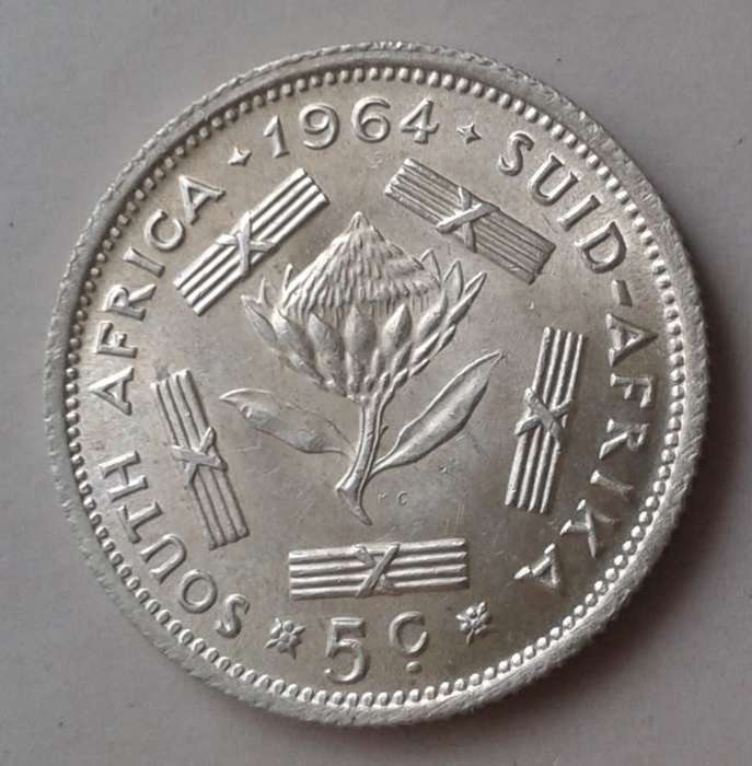 Uncirculated 1964 van Riebeeck silver 5c.