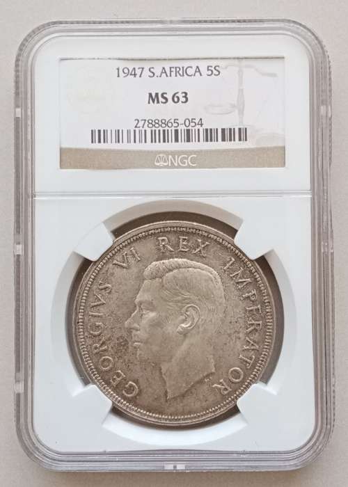 1947 Union silver 5 Shillings NGC MS63