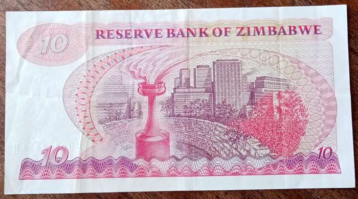 1994 Zimbabwe $10 in XF (Chiremba Rocks)