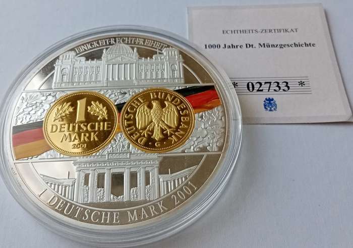Large 70mm encapsulated German silver/gold plated proof medal incl.certificate (Beautiful)