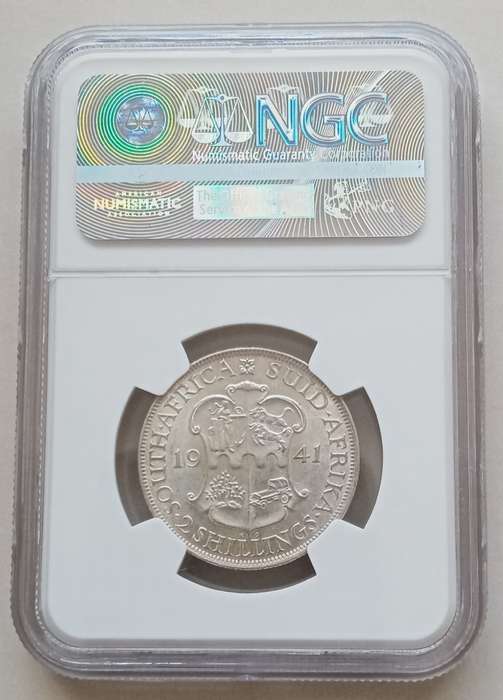 High grade 1941 union silver 2 Shillings NGC AU58
