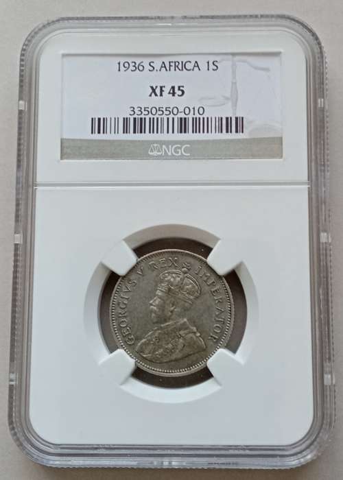 Nice 1936 union silver shilling NGC XF45