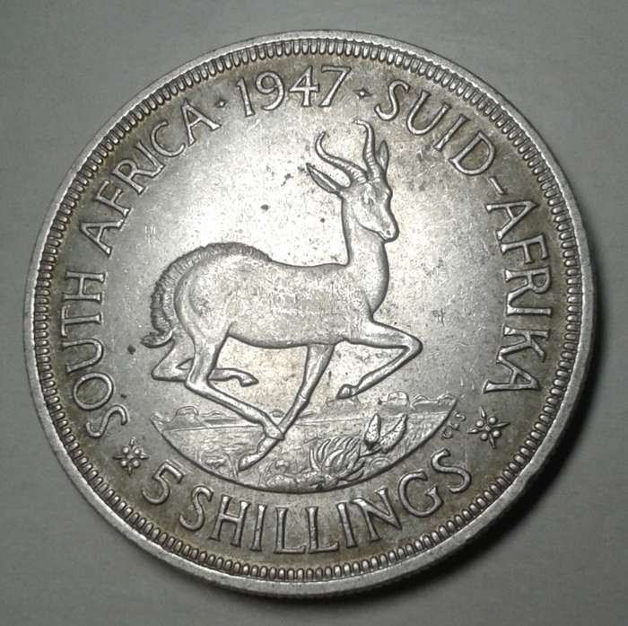 High grade 1947 union silver 5 Shillings with obverse die crack