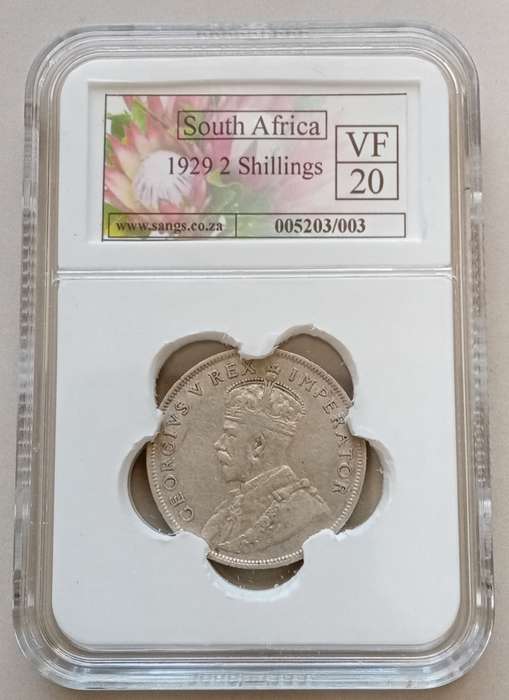 Nice 1929 union silver 2 Shillings SANGS VF20