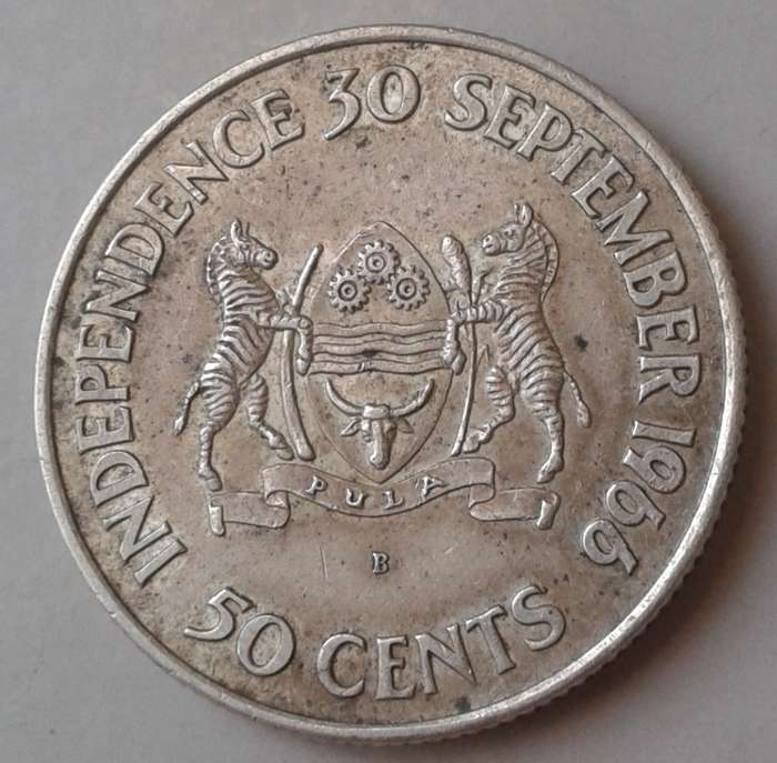 Scarce 1966 Botswana silver 50c (mintage 40000)