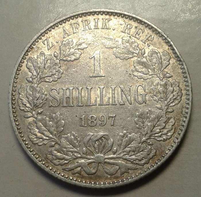 1897 ZAR Kruger silver shilling in XF.