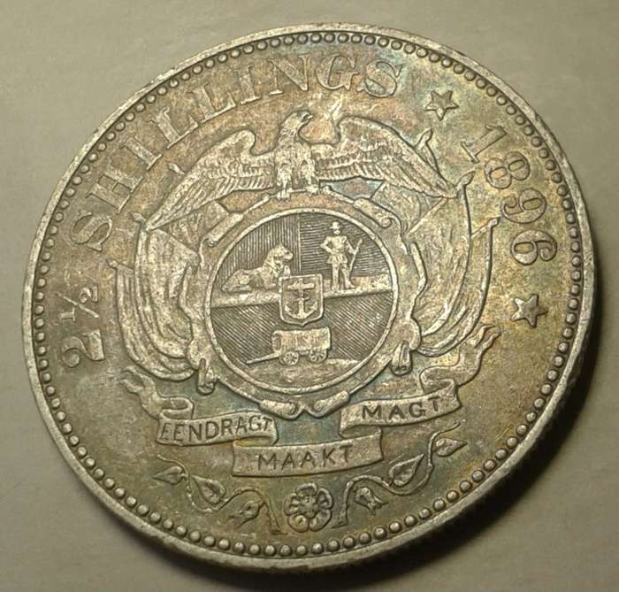 Nice 1896 ZAR Kruger silver 2 1/2 Shillings in XF
