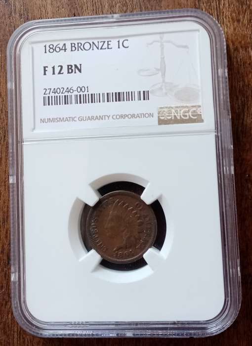1864 USA Indian Head 1c NGC F12 BN