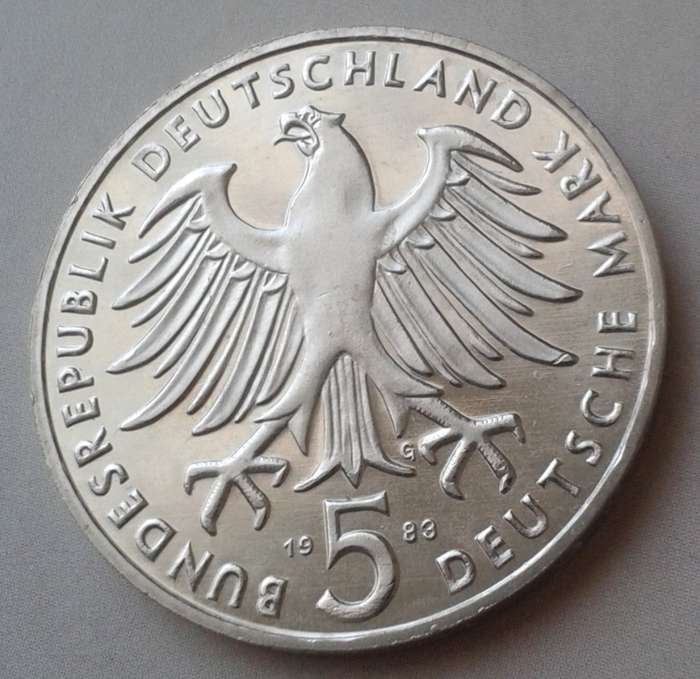 1983 German uncirculated 5 Mark with certificate (Martin Luther)