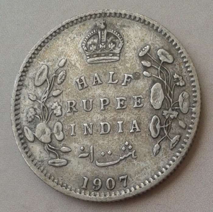 Nice 1907 (C) British-India silver half Rupee