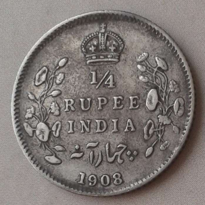 1908 British-India silver 1/4 Rupee