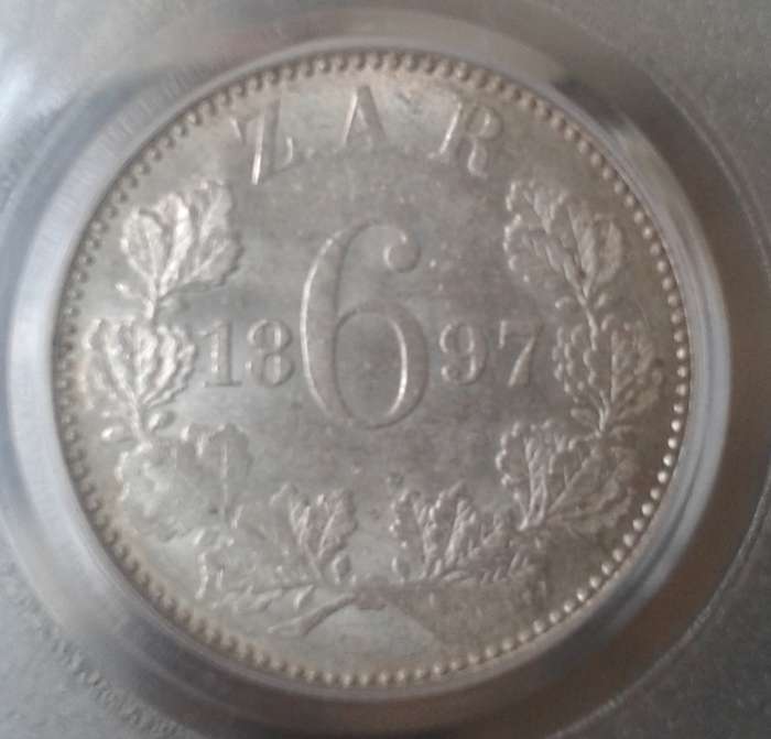1897 ZAR Kruger silver sixpence PCGS MS61
