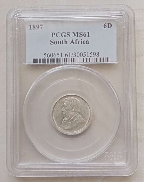 1897 ZAR Kruger silver sixpence PCGS MS61