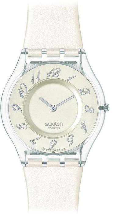 *Brand New* Swatch Unisex Slim Cream Leather Watch SFK199 *Petite and Stylish*