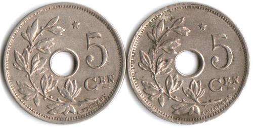 Belgium 5 Centimes 1931(x2) *great detail* CV $125 in EF - as per scans