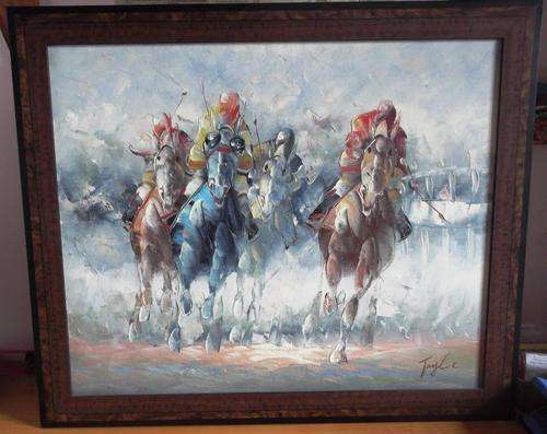 'Race Horses' by artist Taylor, oil on canvas - 707mm x 601mm