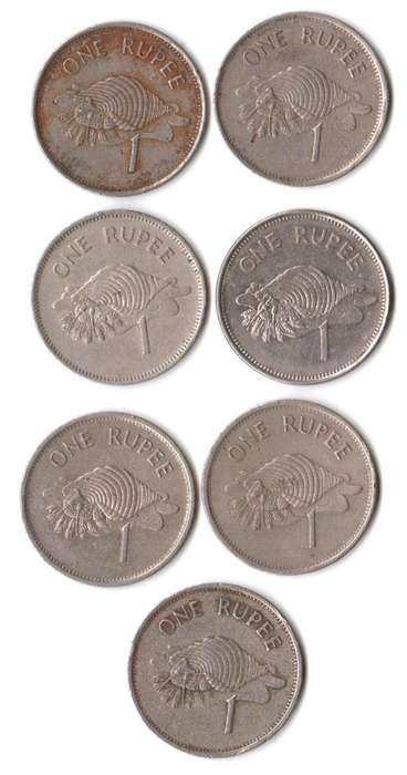 Seychelles 1 Rupee 1982, 1992 (x2), 1995, 1997 (x2) & 2007