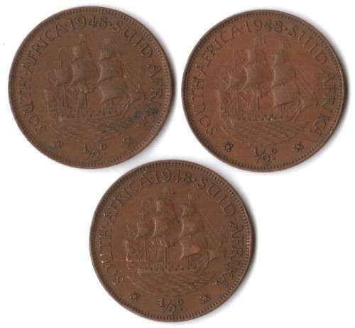 1948 SA Union Half Penny (x3)