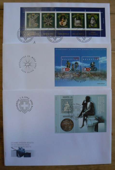 Switzerland 2004 lot of 31 officially cancelled stamps + blocks & sheets + 24 FDCs + 7 cards