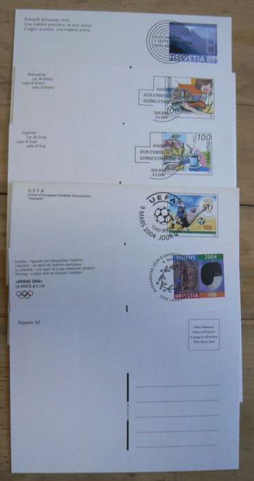 Switzerland 2004 lot of 31 officially cancelled stamps + blocks & sheets + 24 FDCs + 7 cards