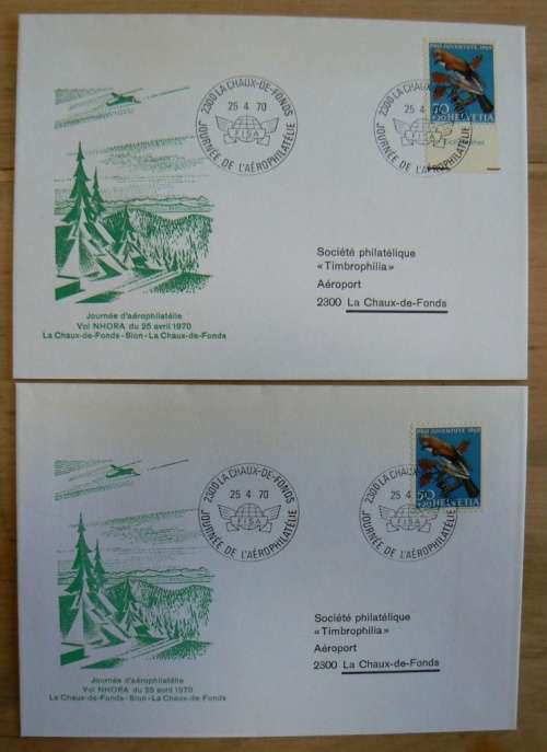 1970 Switzerland Aerophilately 2 covers Pro Juventute with air police backstamp
