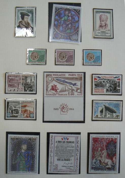 1964 France lot of 38 MNH stamps + strip + booklet on 3 pages - CV$60