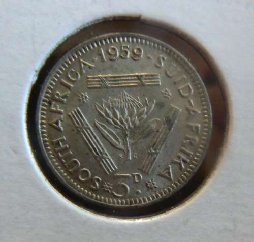 1959 Threepence (3D) tickey, silver