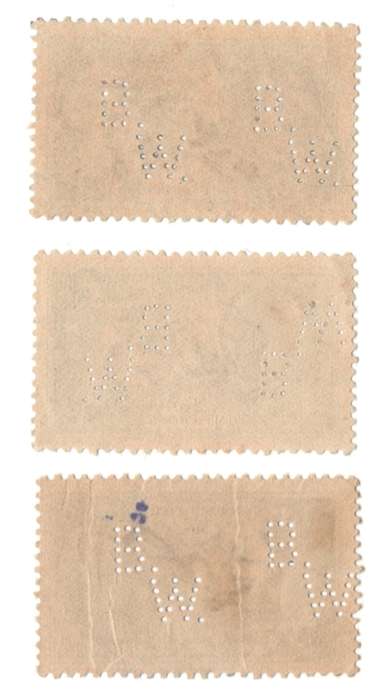 Great Britain 2/6d used seahorse 1934 x3 Waterlow & Sons perfin B.W.